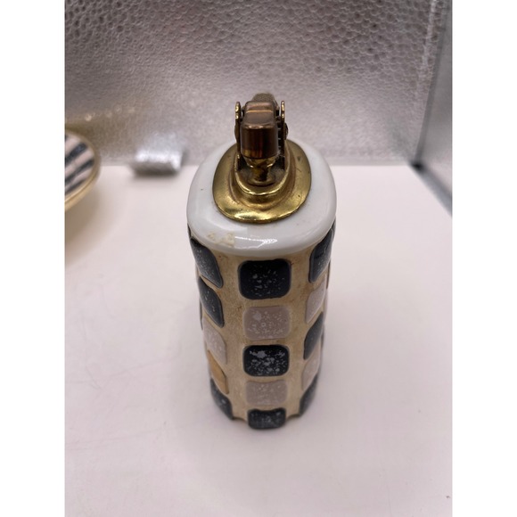 Vtg‎ Mid Century Penguin Japan Mosaic Lighter and Ashtray Set Black White Gold - Picture 7 of 15